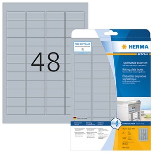 1.200 HERMA Typenschildetiketten 4221 silber 45,7 x 21,2 mm von Herma