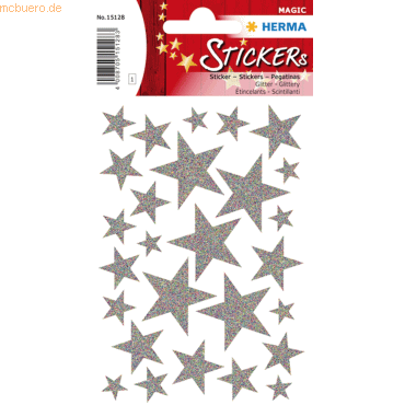 10 x HERMA Schmucketikett Magic Sterne Silber Glittery 1 Blatt von Herma