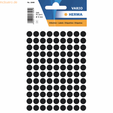 10 x HERMA Vielzweck-Etiketten 8mm schwarz VE=540 Stück 10 x HERMA Vielzweck-Etiketten 8mm schwarz VE=540 Stück von Herma
