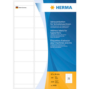 2.100 HERMA Adressetiketten 4438 weiß 67,0 x 38,0 mm von Herma