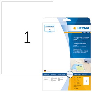 25 HERMA Folienetiketten 4375 transparent 210,0 x 297,0 mm von Herma