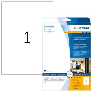 25 HERMA Folienetiketten 8020 transparent 210,0 x 297,0 mm von Herma