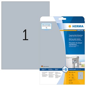25 HERMA Typenschildetiketten 4224 silber 210,0 x 297,0 mm 25 HERMA Typenschildetiketten 4224 silber 210,0 x 297,0 mm von Herma