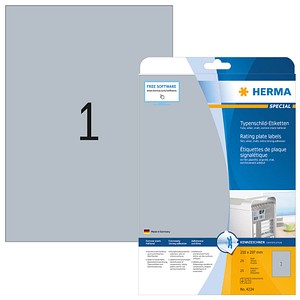 25 HERMA Typenschildetiketten 4224 silber 210,0 x 297,0 mm von Herma