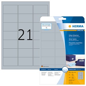 525 HERMA Folienetiketten 4113 silber 63,5 x 38,1 mm von Herma