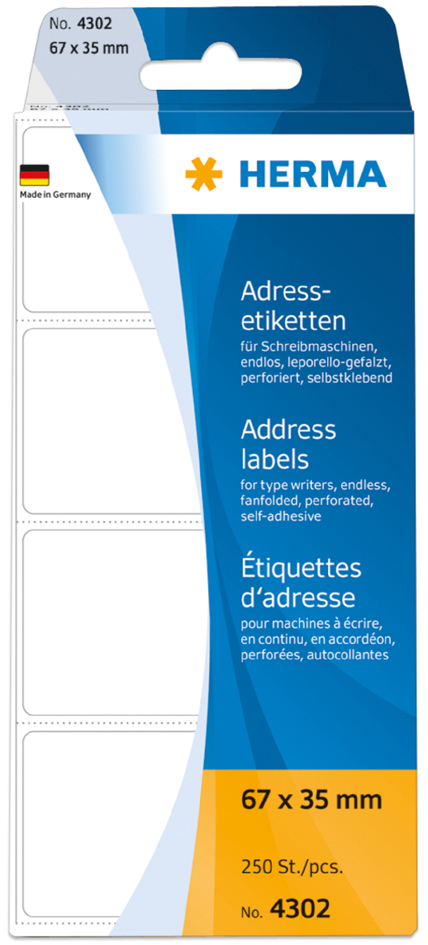 HERMA Adress-Etiketten, 67 x 35 mm, Leporello gefalzt, weiß von Herma