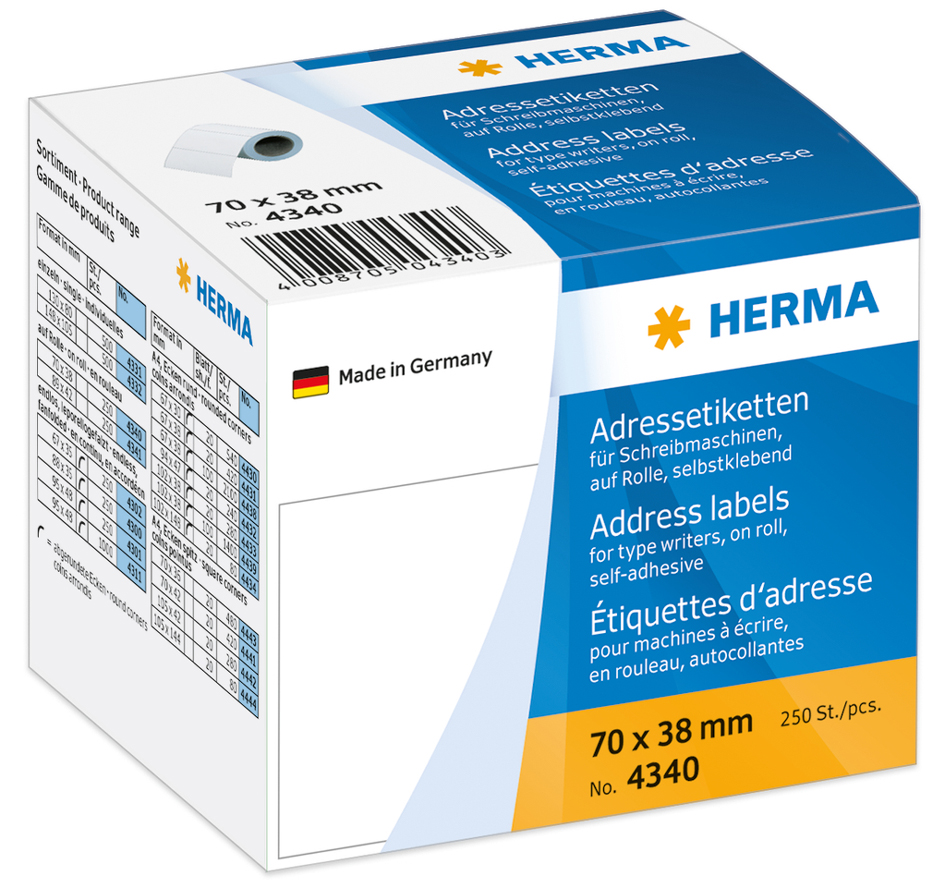 HERMA Adress-Etiketten, 70 x 38 mm, endlos, weiß von Herma