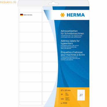 HERMA Adress-Etiketten 67x30mm auf A4-Blättern Ecken rund VE=540 Stück von Herma