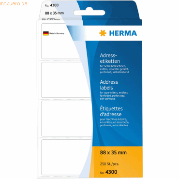 HERMA Adress-Etiketten 88x35mm endlos leporello-gefalzt VE=250 Stück von Herma
