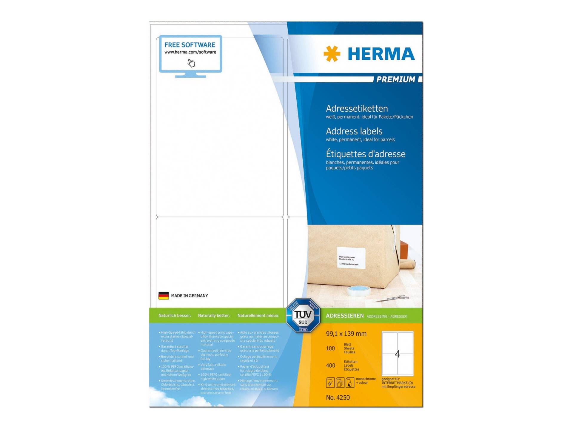 HERMA Adressetiketten A4 weiß 99,1x139 mm Papier 400 St. HERMA Adressetiketten A4 weiß 99,1x139 mm Papier 400 St. von Herma