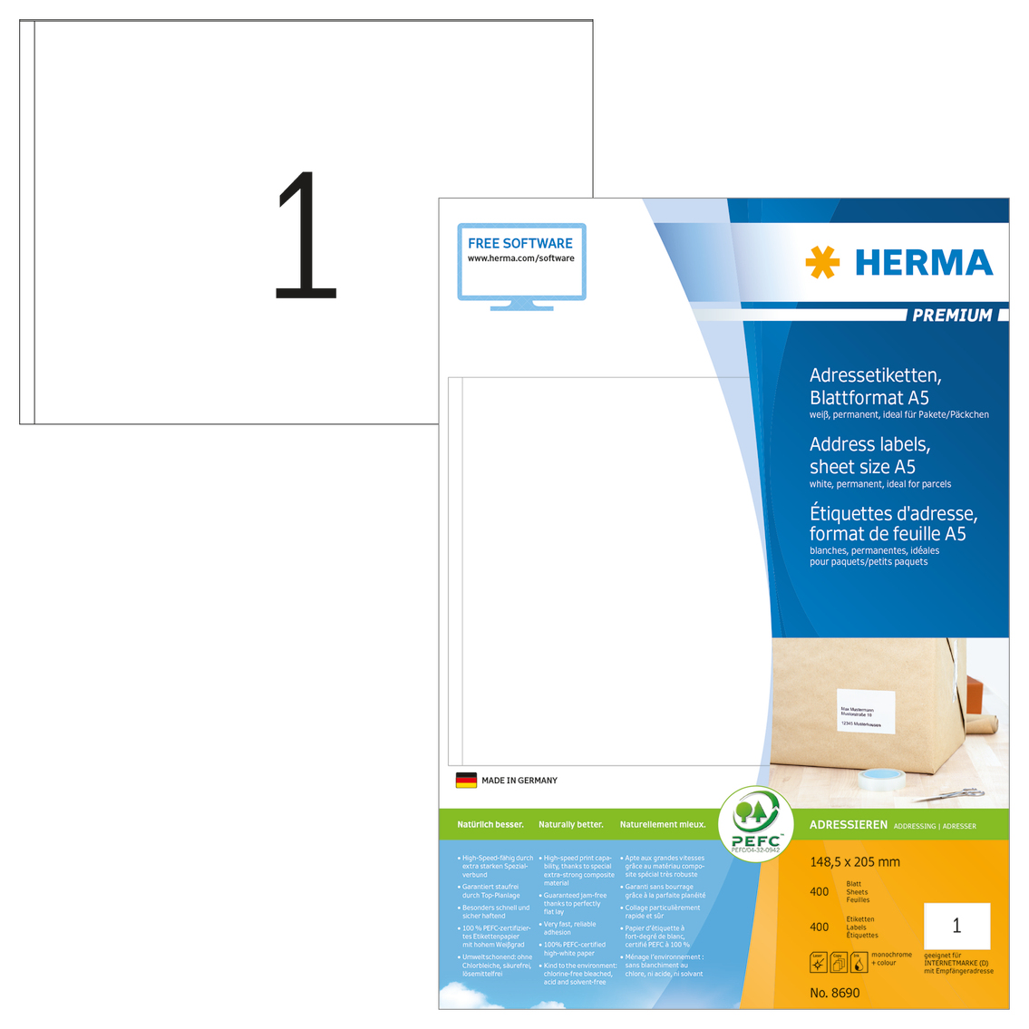 HERMA Adressetiketten A5 weiß 148,5x205 mm Papier 400 St. HERMA Adressetiketten A5 weiß 148,5x205 mm Papier 400 St. von Herma