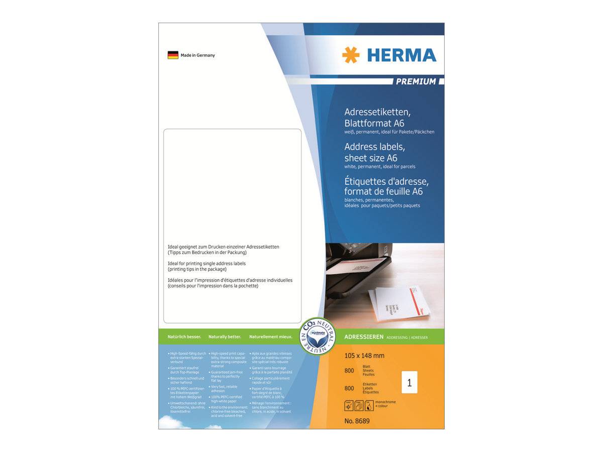 HERMA Adressetiketten Premium A6 weiß 105x148 mm 800St. HERMA Adressetiketten Premium A6 weiß 105x148 mm 800St. von Herma