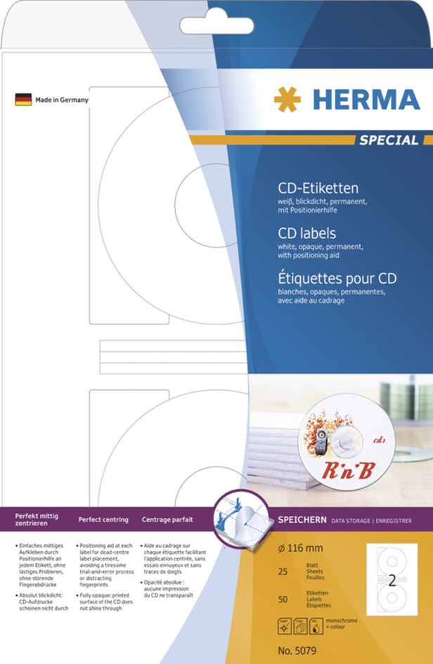 HERMA CD/DVD-Etiketten SPECIAL, Durchmesser: 116 mm, weiß HERMA CD/DVD-Etiketten SPECIAL, Durchmesser: 116 mm, weiß von Herma