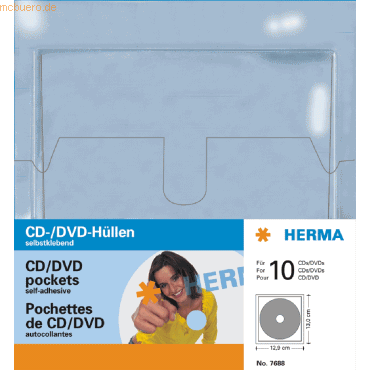 HERMA CD/DVD-Hüllen 129x130mm VE=10 Hüllen von Herma