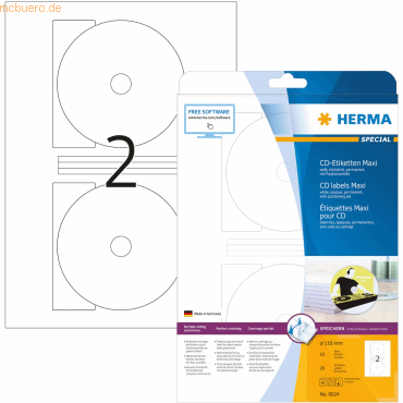 HERMA CD-Etiketten Maxi weiß Durchmesser 116mm Special A4 VE=20 Stück von Herma