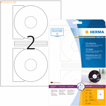 HERMA CD-Etiketten weiß Durchmesser 116mm Special A4 Inkjet 50 Stück von Herma