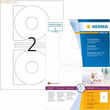 HERMA CD-Etiketten weiß Durchmesser 116mm Special A4 VE=200 Stück von Herma