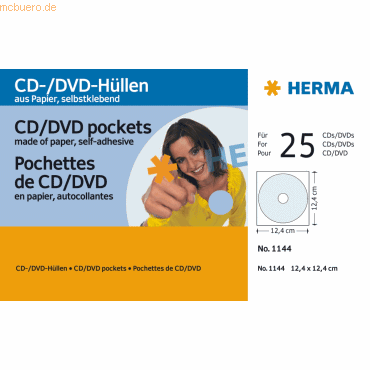 HERMA CD-Papierhüllen mit Klebefläche 124x124mm weiß VE=25 Stück von Herma