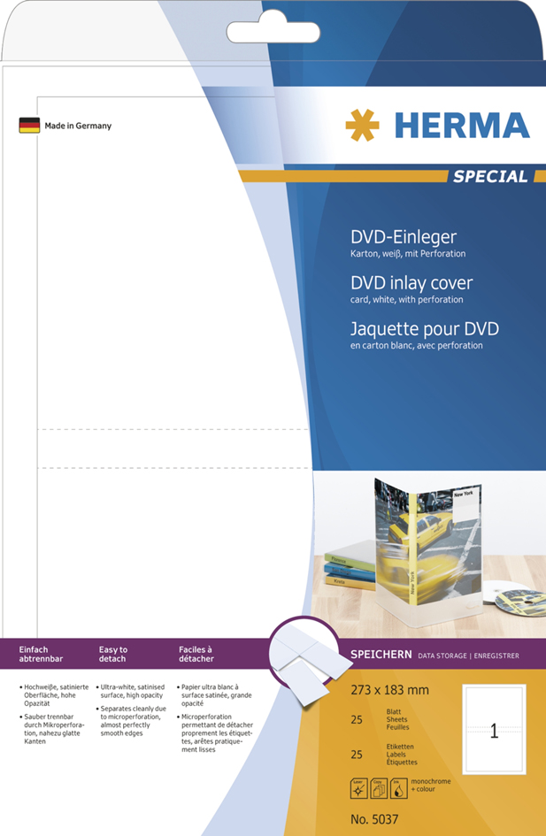 HERMA DVD-Einleger, für DVD-Hüllen, 183,0 x 273,0 mm, weiß von Herma