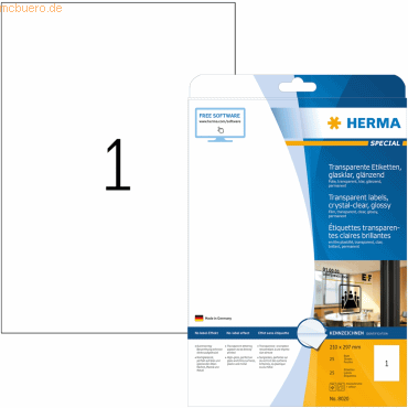 HERMA Etiketten 210x297 mm transparent klar Folie glänzend 25 Stück von Herma