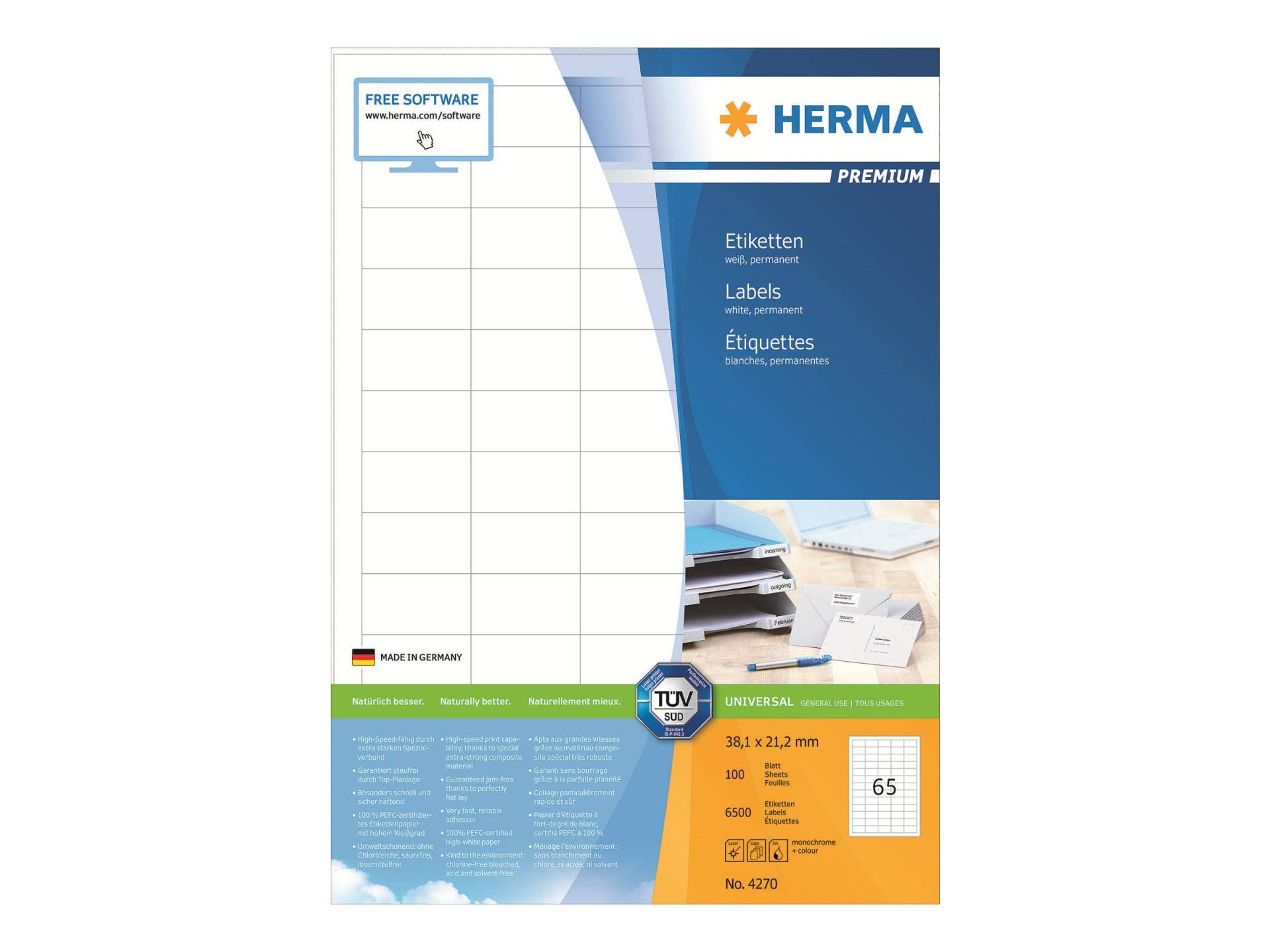 HERMA Etiketten A4 weiß 38,1x21,2 mm Papier 6500 St. HERMA Etiketten A4 weiß 38,1x21,2 mm Papier 6500 St. von Herma