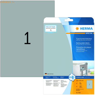 HERMA Etiketten Folie Typenschild silber 210x297mm Special A4 LaserCop von Herma