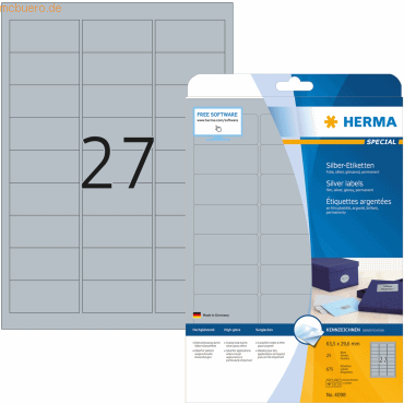 HERMA Etiketten Folie silber 63,5x29,6mm Special A4 LaserCopy VE=675 S von Herma