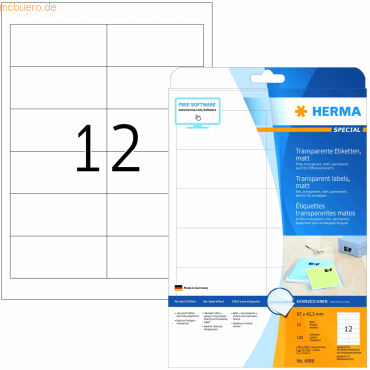 HERMA Etiketten Folie transparent 96,5x42,3mm Special A4 LaserCopy VE= HERMA Etiketten Folie transparent 96,5x42,3mm Special A4 LaserCopy VE= von Herma