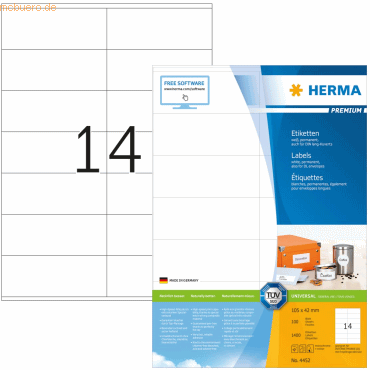 HERMA Etiketten Inkjet/Laser/Kopier 70x36mm weiß VE=2400 Stück HERMA Etiketten Inkjet/Laser/Kopier 70x36mm weiß VE=2400 Stück von Herma