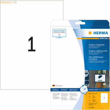 HERMA Etiketten Outdoor Klebefolie weiß 210x297mm Special A4 VE=10 Stü HERMA Etiketten Outdoor Klebefolie weiß 210x297mm Special A4 VE=10 Stü von Herma