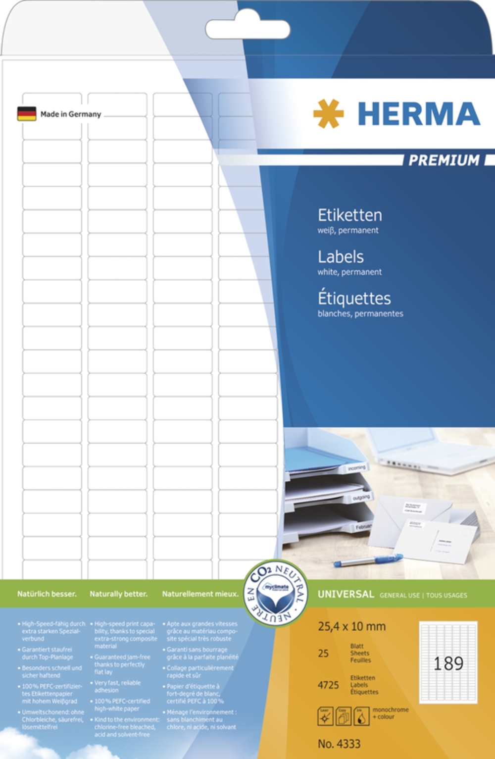 HERMA Etiketten Premium A4 weiß 25,4x10 mm Papier 4725 St. HERMA Etiketten Premium A4 weiß 25,4x10 mm Papier 4725 St. von Herma