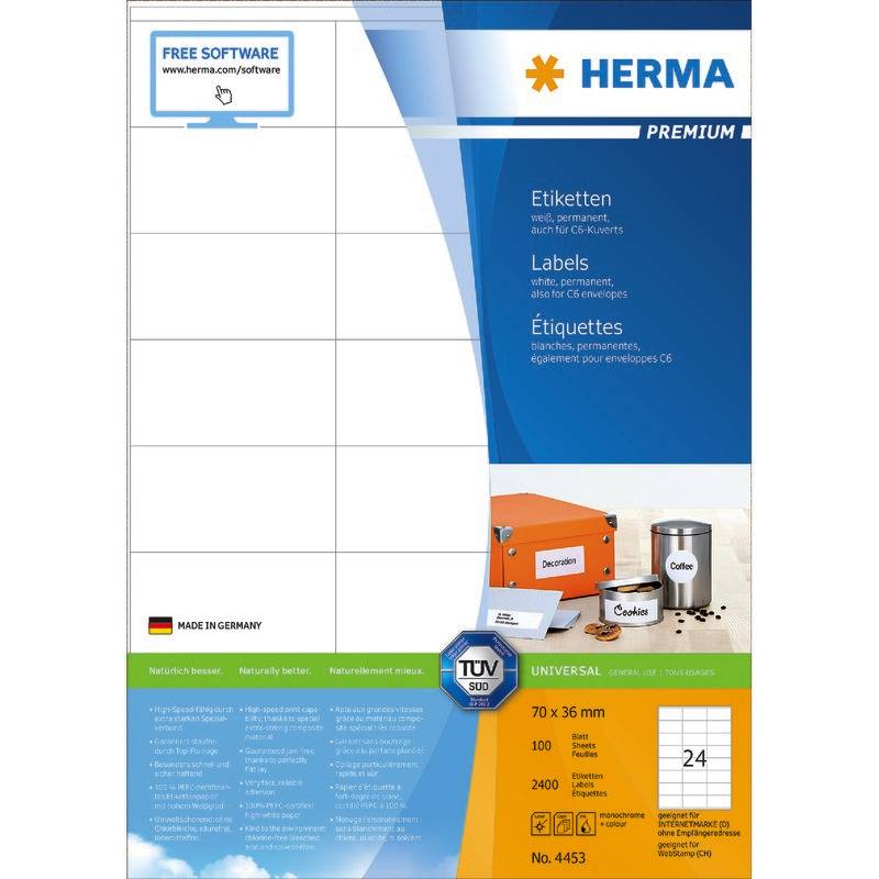 HERMA Etiketten Premium A4 weiß 70x36 mm Papier 2400 St. HERMA Etiketten Premium A4 weiß 70x36 mm Papier 2400 St. von Herma