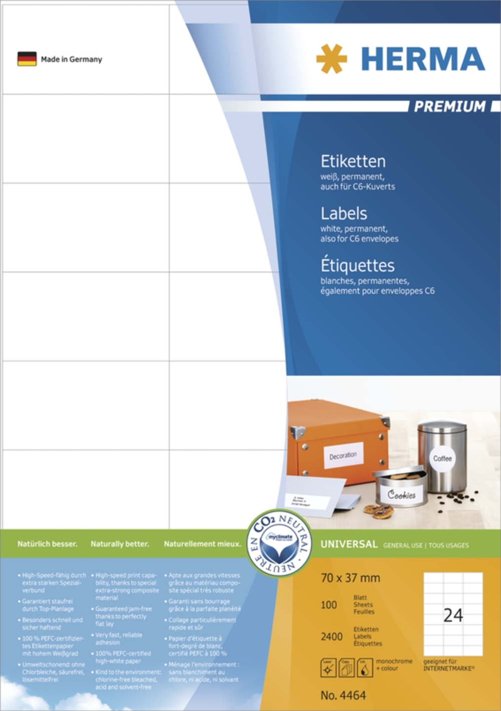 HERMA Etiketten Premium A4 weiß 70x37 mm Papier 2400 St. HERMA Etiketten Premium A4 weiß 70x37 mm Papier 2400 St. von Herma