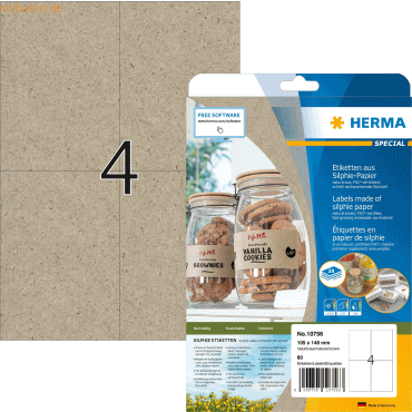 HERMA Etiketten Silphie-Papier A4 105x148mm naturbraun VE=20 Blatt/80 von Herma