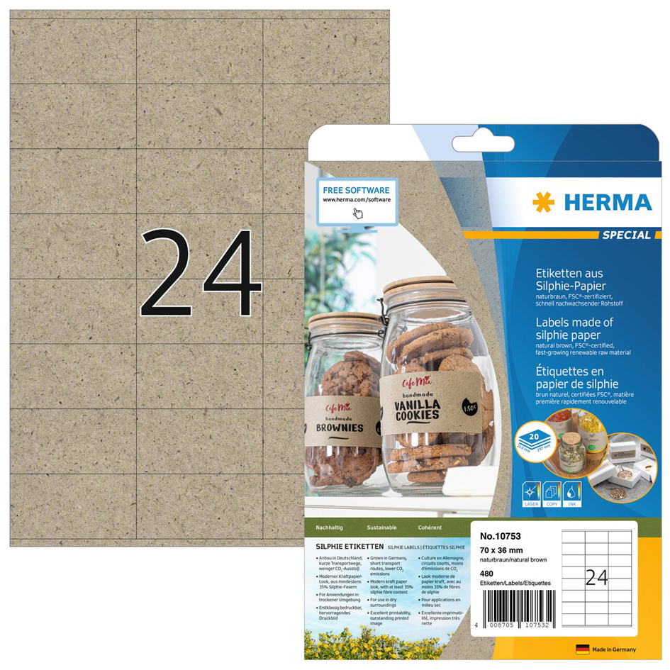 HERMA Etiketten aus Silphie-Papier, 70 x 36 mm, naturbraun von Herma