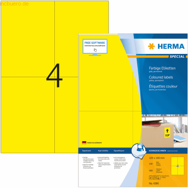 HERMA Etiketten gelb 105x148mm Special A4 VE=400 Stück HERMA Etiketten gelb 105x148mm Special A4 VE=400 Stück von Herma