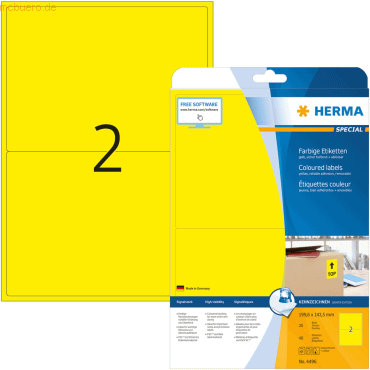 HERMA Etiketten gelb 199,6x143,5mm Special A4 VE=40 Stück von Herma