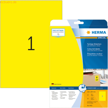 HERMA Etiketten gelb 210x297mm Special A4 VE=20 Stück von Herma
