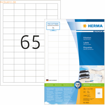 HERMA Etiketten weiß 38,1x21,2mm Premium A4 VE=13000 Stück von Herma