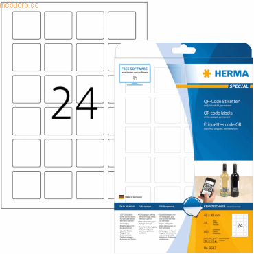 HERMA Etiketten weiß 40x40mm QR-Code deckend A4 VE=600 Stück HERMA Etiketten weiß 40x40mm QR-Code deckend A4 VE=600 Stück von Herma