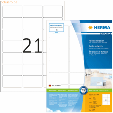HERMA Etiketten weiß 63,5x38,1mm Premium A4 VE=2100 Stück von Herma