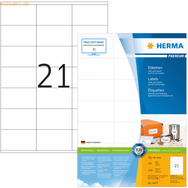 HERMA Etiketten weiß 70x41mm Premium A4 VE=2100 Stück von Herma