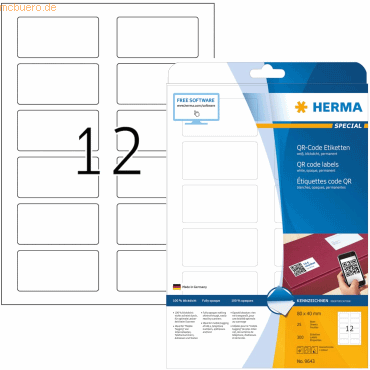 HERMA Etiketten weiß 80x40mm QR-Code deckend A4 VE=300 Stück HERMA Etiketten weiß 80x40mm QR-Code deckend A4 VE=300 Stück von Herma