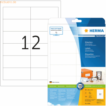 HERMA Etiketten weiß 97x42,3mm Premium A4 VE=300 Stück HERMA Etiketten weiß 97x42,3mm Premium A4 VE=300 Stück von Herma