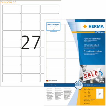 HERMA Etiketten weiß Movables/ablösbar 63,5x29,6mm Special A4 VE=2700 von Herma