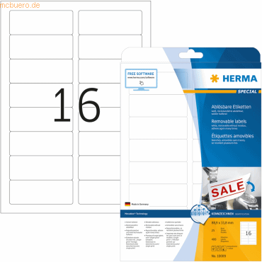 HERMA Etiketten weiß Movables/ablösbar 88,9x33,8mm Special A4 VE=400 S von Herma