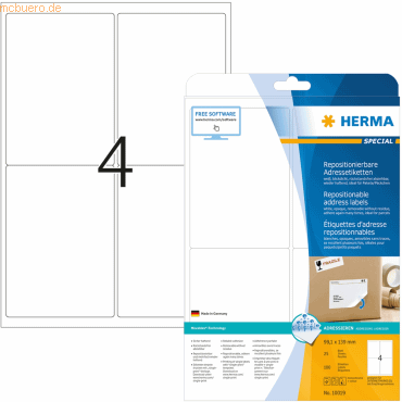 HERMA Etiketten weiß Movables/ablösbar 99,1x139mm Special A4 VE=100 St HERMA Etiketten weiß Movables/ablösbar 99,1x139mm Special A4 VE=100 St von Herma