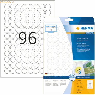 HERMA Etiketten weiß Movables/ablösbar Durchmesser 20mm Special A4 VE= von Herma