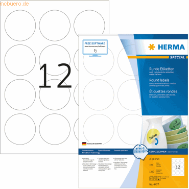 HERMA Etiketten weiß Movables/ablösbar Durchmesser 60mm Special A4 VE= von Herma