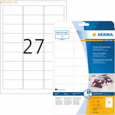 HERMA Etiketten weiß Sicher/Verschluss 63,5x29,6mm Special A4 LaserCop von Herma
